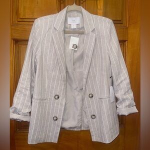 Halston Cream Striped Linen Blazer Medium